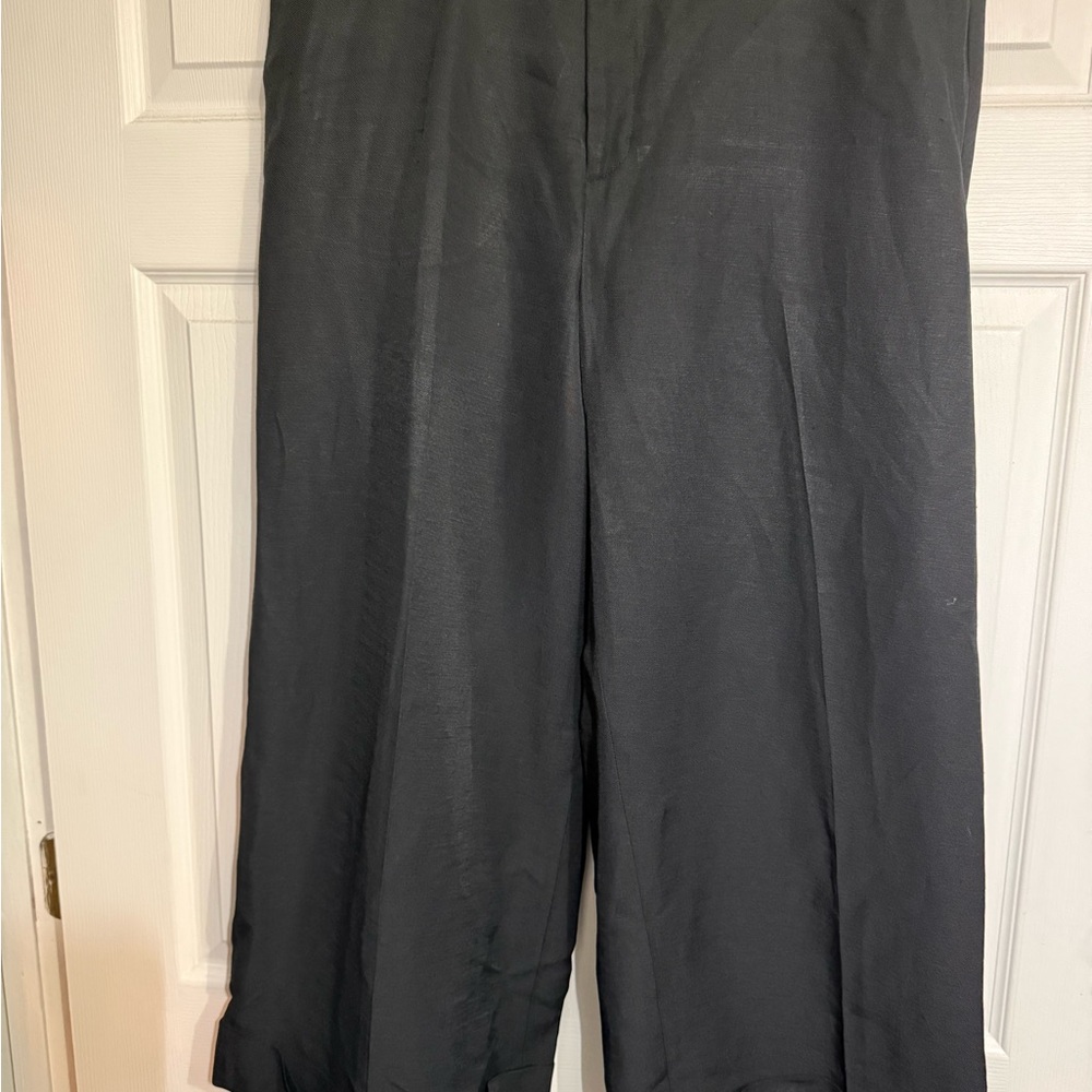 Lauren Ralph Lauren Wide Leg Cuffed Pants in Black Linen Blend